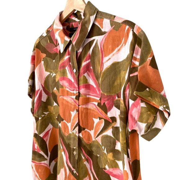 Tahari 100% Linen Floral Patterned Polo Shirt Dress in Size Large - Picture 6 of 13